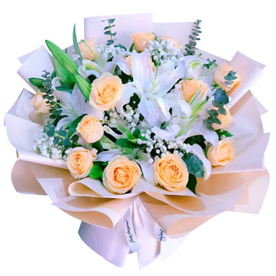 辽阳16朵香槟玫瑰2支百合，爱的温暖和幸福