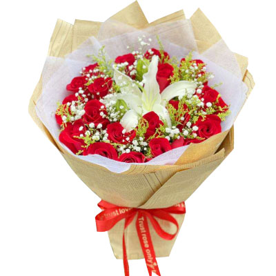 辽阳19朵红玫瑰1支百合，永恒之美