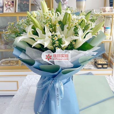 辽阳8支白色多头百合洋甘菊，互倾的思念