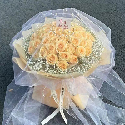 辽阳52朵香槟玫瑰满天星，你就是我的全部
