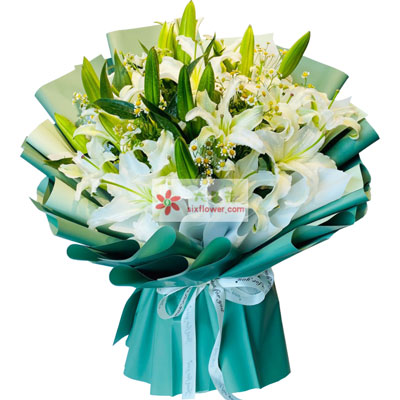 辽阳8支白色多头百合洋甘菊，如潮的思念