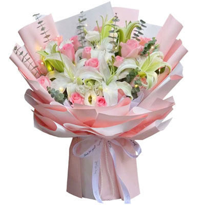 辽阳16朵粉玫瑰百合，感情稳定坚固