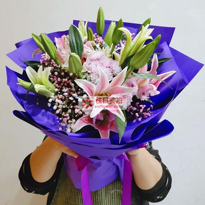 辽阳6支粉色多头百合，真诚的问候